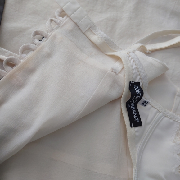 SOLD Stunning White Linen Dolce & Gabbana Lace Panel Mini Corset Dress Runway - Picture 16 of 16